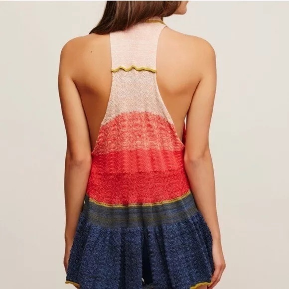 Free People Peplum Polo colorful knit racer back chevron print tank top small - Picture 3 of 9